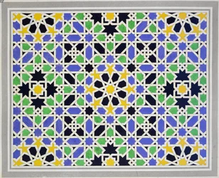 Mozaïek in de lambrisering van de deur in de hal van de Twee Zusters, Alhambra, uit 